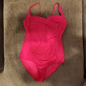 Romenza Targo's Flattering Tummy Control Pink Polka Dot One-Piece Swimsuit